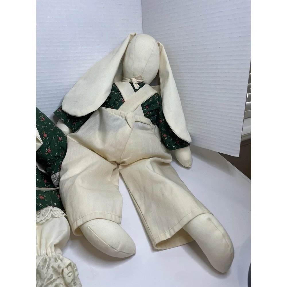 2 Rabbit Floppy Ear Granny Core Bunny Country Rag Doll Stuffed Boy Girl 19 inch